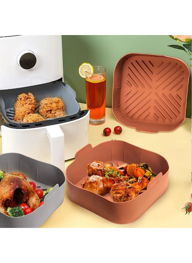 Square Air Fryer Liner, Thick Silicone Air Fryer Accessories Reusable Air Fryer Silicone Pot (Grey) - Image 1